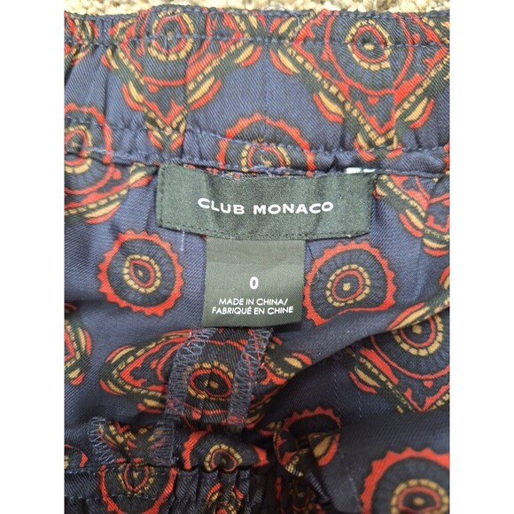 Club Monaco Women Printed Twill Pull on Pants‎ Navy Blue Coral Size 0 - Picture 7 of 8